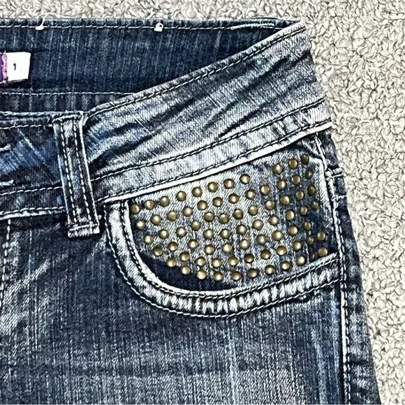 Vigoss Capri Studded Thick Stitch Distressed Jeans Womens Size 1 Blue - Picture 4 of 13